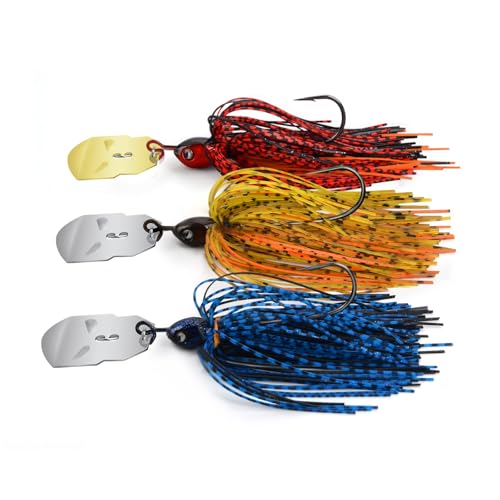 MadBite by KastKing Bladed Jig Fishing Lures, Multi-Color Kits, Irresistible Vibrating Action, Sticky-Sharp Heavy-Wire Needle Point Hooks, Popular 3/8 oz and 1/2 oz Sizes, Includes Storage Box - color: C: 3 Pack (1/2oz) - Muddy Water