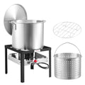 VEVOR 80 Qt Seafood Boiling Kit with Strainer, Outdoor Seafood Boil Pot and Basket, Cooking Set for Crab Crawfish Lobster Boiling, Aluminum Stockpot with 100,000 BTUs Propane Burner and Steamer Rack - style: 80-qt
