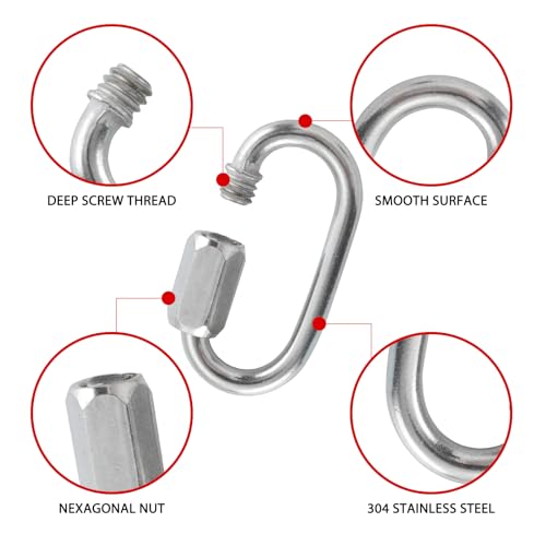 HOME MASTER HARDWARE 304 Stainless Steel D-Shaped Locking Quick Link Carabiner - Heavy Duty Secure Connector for Chains, Straps, Gear (10 Pack) - size: 1/8in，10pack