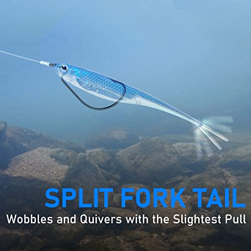 Dr.Fish Soft Plastic Baits, Fork Tail Soft Jerkbait Minnow Lures, 3 to 4-3/4 Inches Soft Swimbaits Jerk Shad Baits Crappie Bass Fishing Lures - color: Blue, size: 3"-6 Pack