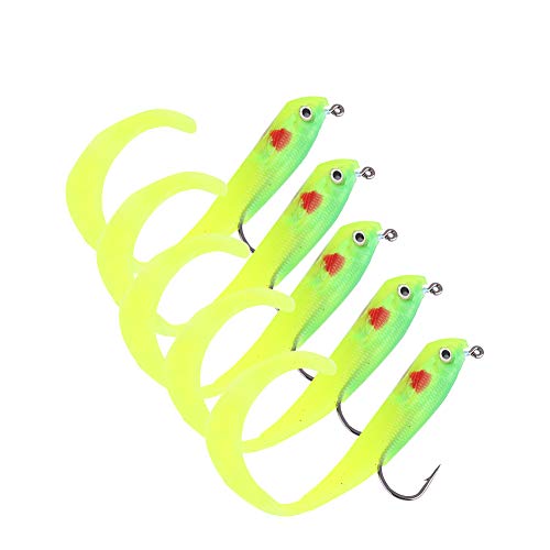 Soft Fishing Lures, 5Pcs Artificial Soft Baits Jig Head Soft Swimbaits with Hook for Saltwater/Freshwater Fishing - color: SO050-1