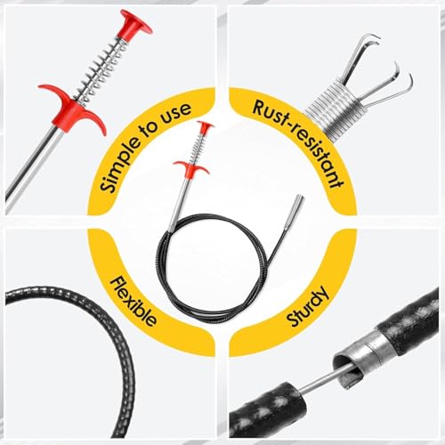 118" Flexible Grabber Claw Tool Reacher, Drain Snake Hair Drain Clog Remover Tool with 4 Claws Bendable Hose for Litter Pick, Home and Kitchen Sink, Drains, Toilet - style: 118 IN