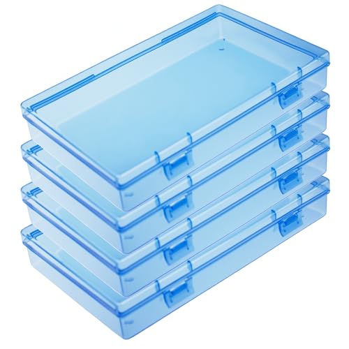 Goodma Rectangular Plastic Storage Boxes, Blue, 7.1 x 4.3 x 1.2 inch | 4 Pieces, Hinged Lids, Empty Organizer Containers, For Small Items and Craft Projects - color: Blue, size: 7.1 x 4.3 x 1.2 in