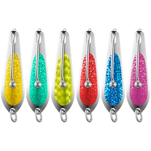 Soulchen 6 Pack Trolling Spoons, 3 Inch Saltwater Fishing Lures Stainless Steel Reflective Spoon Lure with Welded O-Ring, Offshore Inshore Trolling Bait for Tuna, Mahi Mahi, King Mackerel
