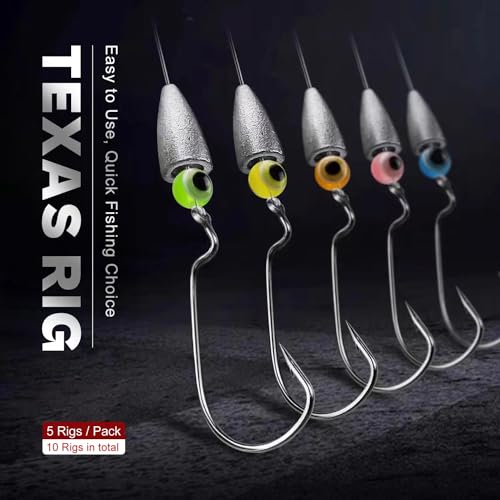 Texas Rig Kit 10 PCs 3/16 1/4 3/8oz with Paddle Tail Swimbaits and Reusable Bait Rig Keeper Case, Quick-Fishing Bass Fishing Lures Kit - color: 3/16oz,1/0 - 10Pack
