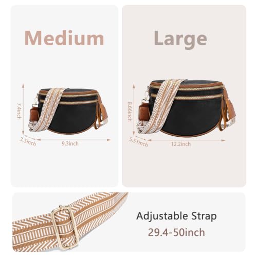 oscaurt Leather Crossbody Bag Bum Bag for Women Large Sling Bag Cross Body Purse Shoulder Handbag Fanny Pack - color: Black, size: Large