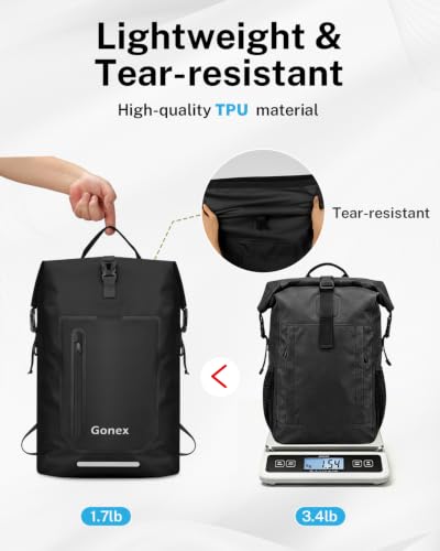 Gonex Waterproof Ultralight TPU Backpack 55L Roll Top Dry Bag, Kayaking | Back Padding, Camping, Fishing, Travel, Adjustable Straps, External & Internal Storage Pockets, Black - color: Black, size: 55L