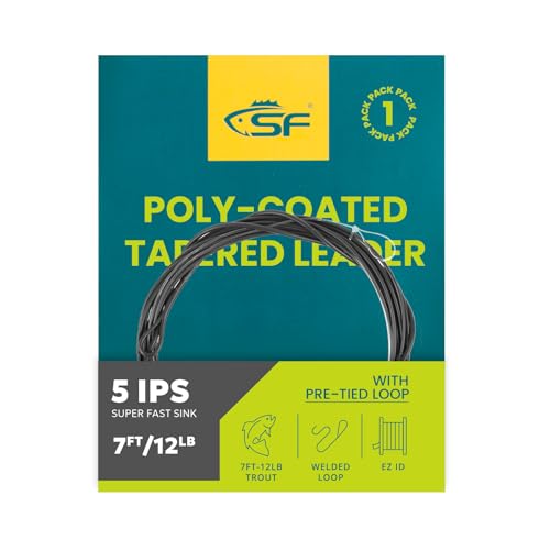 SF Fly Fishing Polyleader Monofilament Core Leader Line Fly Line for 7' Trout and 10' Salmon Poly Leader 7FT/10FT Float Hover Intermediate 3/5/7IPS - color: Grey, size: Trout 7FT-S5