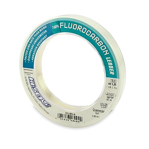 HI-SEAS 100% FLUOROCARBON Fishing LINE Leader - Clear Invisible Leader UNDETECTABLE to Fish, Fast Sinking 6LB-400LB - style: 0.024 in / 0.60 Mm, 40 Lb, 50 Yd