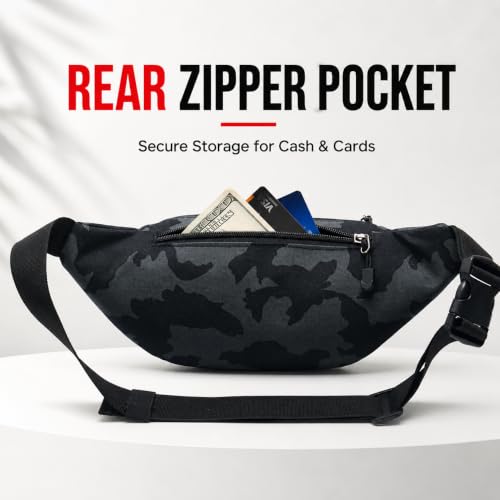 Camouflage Waist Bag, Dark Camo, 10x3x5.2in | Waterproof, Oxford Cloth, Multi-Layer, Sport Fanny Pack, Outdoor Phone Sling Bag - color: Dark Camo