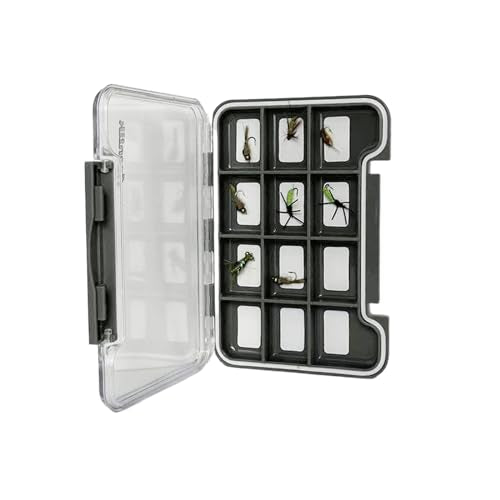 2PACK-Aventik Waterproof Slim Pocket Fly Box Fishing Hook Box Bait Storage Tackle Box(Small, 12 Magnetic Compartment) - style: M:Grey-12C