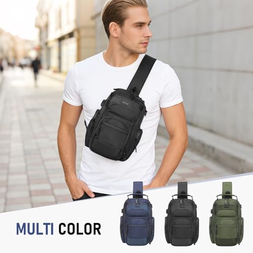 Sling Bag for Men, Travel Crossbody Bag for Men, Small Sling Backpack Shoulder Bag, High-Density Oxford Chest Pack for Hiking - color: Black