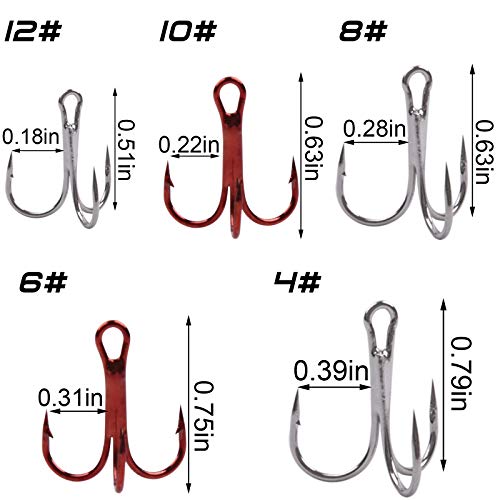 Fishing Treble Hooks Kit, Sharp Replacement Treble Hooks for Lures Baits, High Carbon Steel Fishing Hooks with Stainless Steel Split Rings Set for Bass Trout Walleye Pike - color: Red+Silver_150pcs