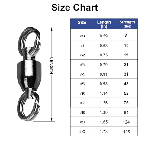 QISHUO Ball Rolling Bearing Swivel Saltwater High Strength Fishing Swivel Steel Bearing Connector Fishing Swivels Stainless Black Nickel 8lbs-135lbs - size: Size 7(76lb) 50 pcs
