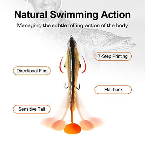 TRUSCEND Shadtale Easy Catch Soft Fishing Lures with BKK Hooks - Trembly Sinking and Vibrating Swim for More Bites, Pre-Rigged Swimbaits for Bass, Trout, Crappie, Walleye, Freshwater Saltwater Fishing - color: A1-3.5",1/4oz