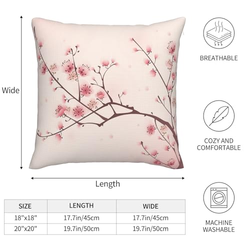Spring Pink Throw Pillow Covers Chinese Cherry Blossom Flower Square Pillow Cases 18x18 Inch Set of 2 Japan Plum Branch Outdoor Decorative Pillowcase Cushion Cover for Couch Sofa - color: Pink, size: 18" x 18" (Pack of 2)