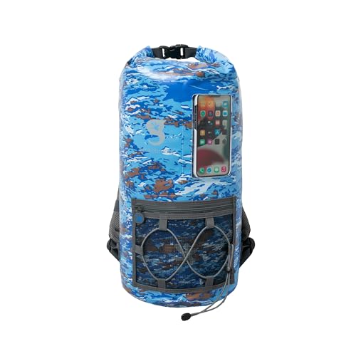 geckobrands Hydroner 20L Waterproof Dry Bag Backpack – Lightweight Roll-Top Bag with Clear Phone Pouch for Outdoor Activities - color: Ocean Geckoflage
