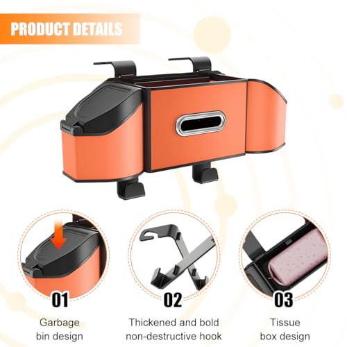 HZEL Car Seat Back Organizer, 7 in 1 Vehicle Backseat Storage Box with Cup Holder Tissue Box Trash Bin & Hooks, Multifunctional Auto Interior Headrest Organizer, Universal for SUV RV Truck (Orange) - color: Orange