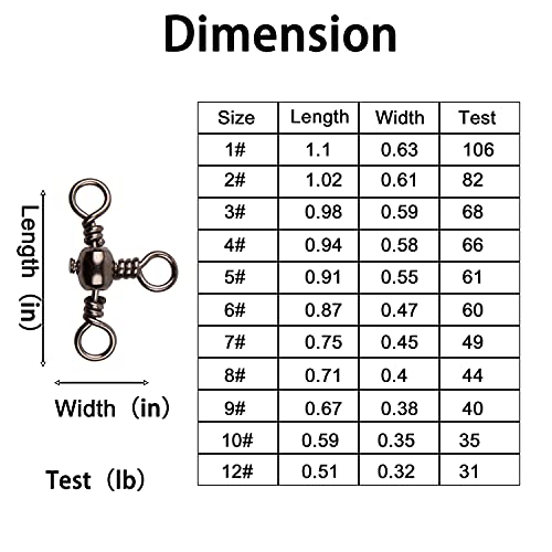 AGOOL 3 Way Swivels Fishing Tackle, 50/100pcs Crossline Barrel Swivel 3 Way Rigs T-Shape Three Way Swivels Fishing Tackle Connector for Catfish Rig Surf Fishing Rig - size: 12#_31lb