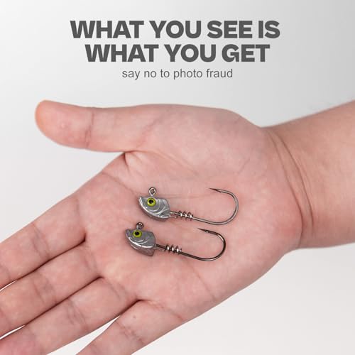 15-Pack Screw Lock Swimbait Jig Heads – 3D Chartreuse Eyes 1/8 3/16 1/4 3/8 1/2 oz, 3/0 & 4/0 Fishing Hooks - color: Raw, size: 1/4oz - 15Pack