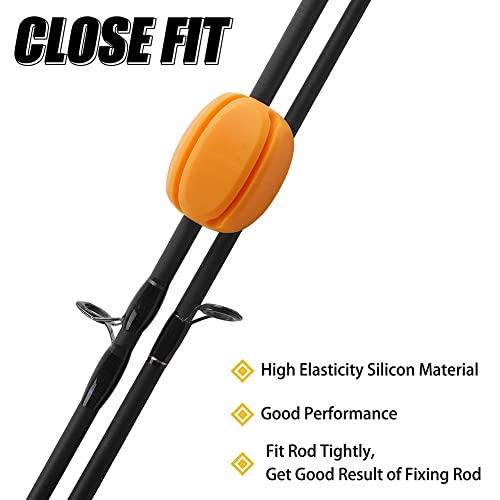 6pcs Fishing Rod Holder Straps, 5 Hole Fishing Tackle Ties, Silicone Stretchy Rod Holder, Fishing Rod Tie Holder Egg Shaped Binder for Outdoor Fishing yellow - color: yellow