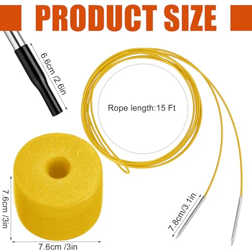 2 Pcs Fishing Stringer Heavy Duty with Float, Fish Stringer System, 15 ft 550lbs Fishing Holder with Metal Needle, Durable Rubber for Caught Fish Freshwater Saltwater Angling - color: Yellow