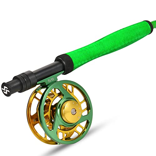 Sougayilang Standard Fly Fishing Combo Starter Kit, 5/6 Weight 9' Fly Rod with SuperPolymer Handle, Accessories, Carrying Case, Fly Box Case & Fishing Flies - color: Green
