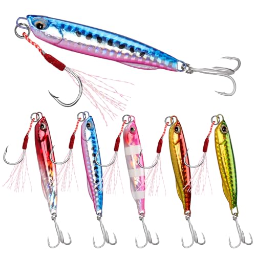 Tripquips Micro Shore Jigging Lure Saltwater Fishing Spoon Lures with Ultra-Sharp Hooks, Saltwater Jigs Fishing Lure for Tuna Salmon Grouper, Sea Fishing Jigging Lure, Trolling Spoon for Bass Fishing