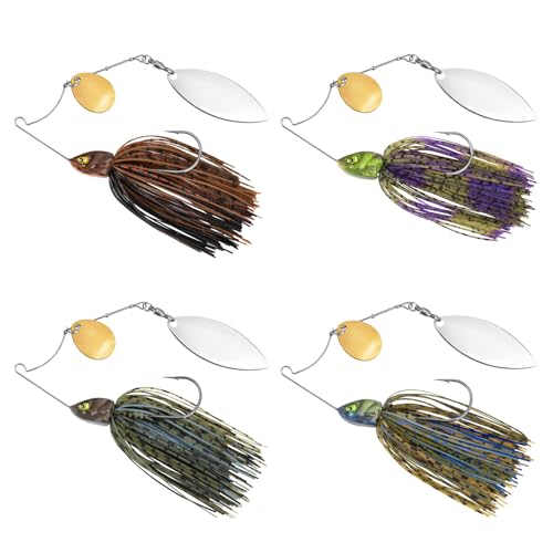 MadBite by KastKing Spinnerbait Fishing Lures, Bass Trout Salmon Walleye Stainless Steel Spinner Baits Kit, Saltwater Freshwater, 4 pcs - color: Muddy Water - Colorado & Willow, size: 1/2oz
