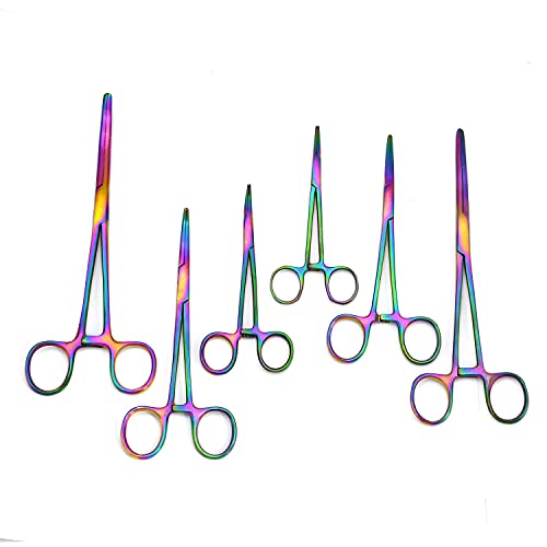 Ultimate Rainbow Hemostat Set, 6 Piece Ideal for Hobby Tools, Electronics, Fishing and Taxidermy