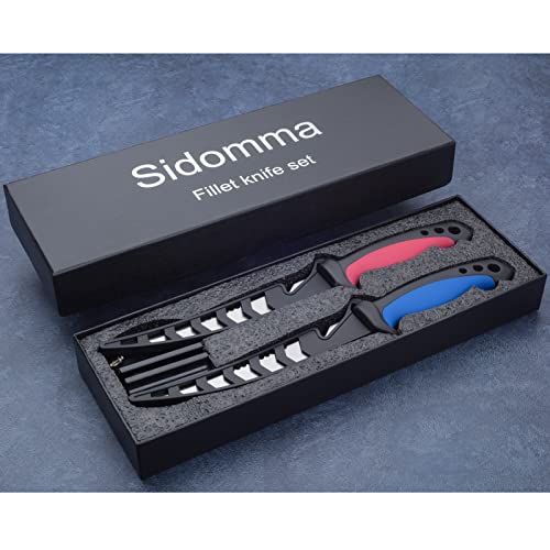 Sidomma 2 pcs Fishing Fillet Knife Set Stainless Steel 6.5 Inch Pro Fish Knife for Filleting, Fishing Gear, Fishing Tool Set, Fishing Sccessories Gifts for Men