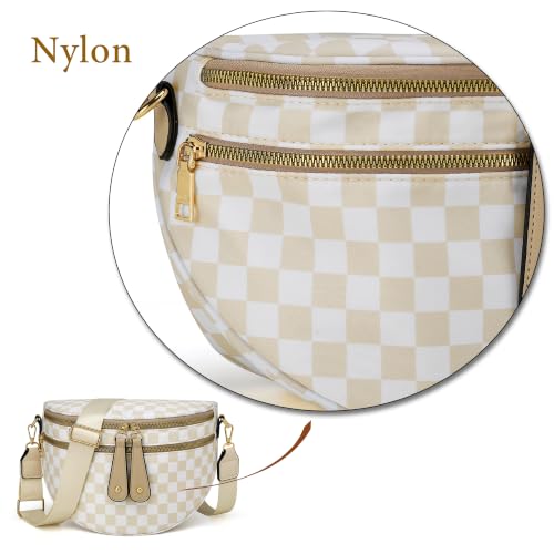 KKXIU Crossbody Sling Bag for Women Trendy Fanny Pack Vegan Leather Chest Bag | Trendy - color: Large-Beige Checkered