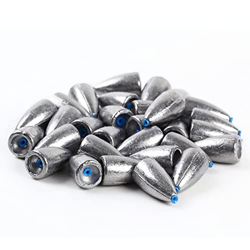 Poisson Bullet Sinker Burr-Free Built-in Tube Lead Worm Fishing Sinker Weight - style: 0.5 Oz 25 Pcs