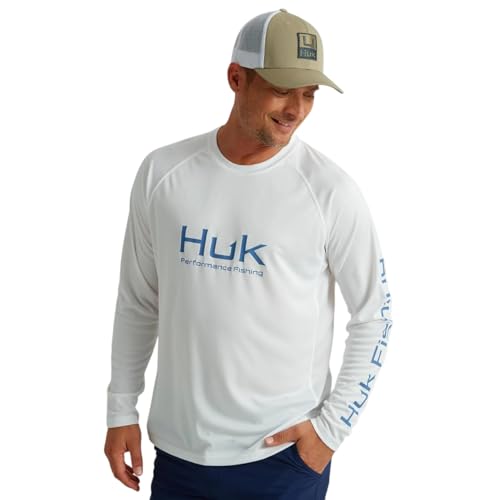 HUK Men's Pursuit Vented Long Sleeve Fishing Shirt (+30 UPF) - color: White, size: Small