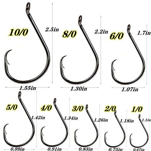 200Pcs/Box（Size:10/0... to...1/0 Strong Octopus Fishing Hooks, Forged Steel/Barded Design, Off-Set Point/Closed Eye, Strong/Sturdy, 10/0 8/0 6/0 5/0 4/0 3/0 2/0 1/0 Mixed Packaging