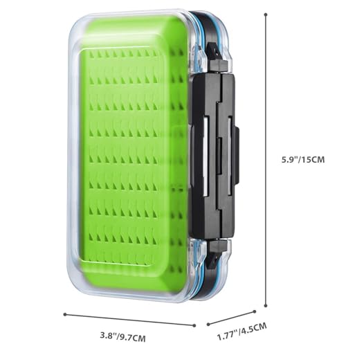 Gonex Fly Boxes for Fly Fishing Jig Boxes Two-Sided Waterproof Lightweight Fly Fishing Box Easy Grip Transparent Lid Fly Fishing Lures Box, 5.9"x 3.8"x 1.77", Green - color: Green, Black, Transparent, size: Size B (5.9"x 3.8"x 1.77")