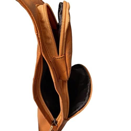 Hebetag Small Leather Sling Bag Crossbody Backpack for Men Women Travel Outdoor Sports Hiking Camping Shoulder Chest Day Pack Daypack Yellow Brown - color: #02yellow Brown