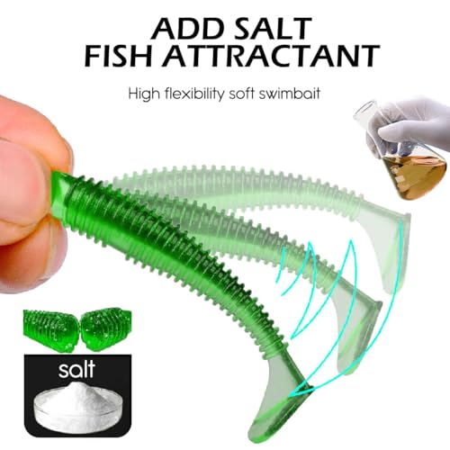 10 Pcs Paddle Tail Swimbaits Lures, 2 and 3 Inch Soft Plastic Fishing Lures Kit, Bass Fishing Lure Swim Baits with 6 Color, for Fishing Trout, Crappie, Bass, Redfish, Freshwater, Saltwater - color: Deep Green, size: 2 inch