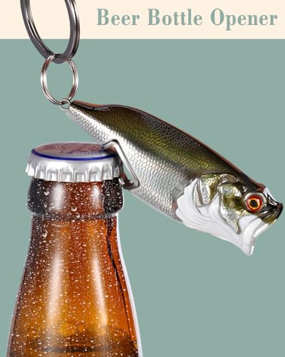 Bass Fishing Lure Keychain, Cool Bass Fish Key Chain Fishing Gifts for Men, Bass Keychains for Fishing Lovers - color: Army Green