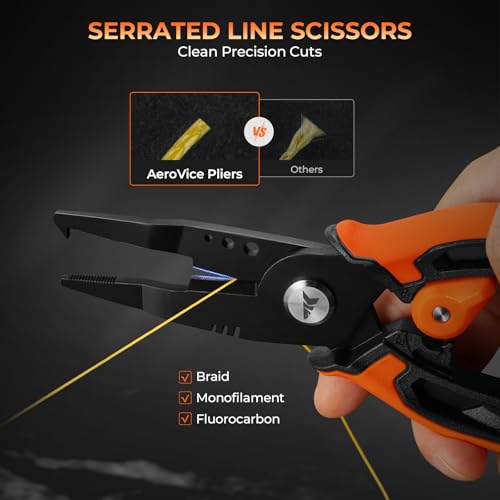 KastKing AeroVice 7.5” Fishing Pliers, 420 Stainless Steel, Uni-Body Construction, Lightweight & Corrosion-Resistant, Multi-Function Jaws, Braid Cutters, Sheath, Lanyard & Carabiner - style: 7.5'' Split Ring Nose