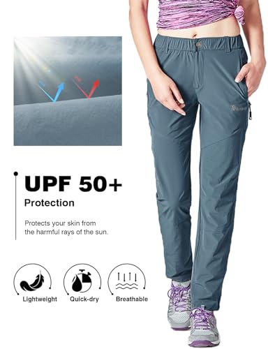 Rdruko Women's Hiking Pants Lightweight Quick Dry Water Resistant Outdoor Travel Fishing Pants with Pockets - color: Dusty Blue, size: XX-Large