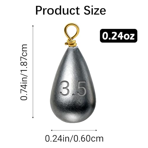 Casting Sinker Weights Assortment, Teardrop Fishing Sinkers with Brass Swivel Loops, 1/8 oz to 3/4 oz, Drop Shot Weights for Bass Catfish, Freshwater Saltwater - color: 40pcs-1/8oz