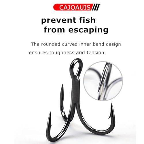CAJOAUIS100pcs Fishing Treble Hooks Sharp Black Treble Fishing Hooks Round Bend Strong High Carbon Steel Barbed Fish Hook for Catfish Bass Trout Freshwater Saltwater Size: 2#-12# - size: 6#-100pcs