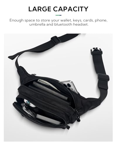 WATERFLY Fanny Pack Waist Packs: Large Crossbody Fanny Packs for Women Men with 5 Zipper Pockets Adjustable Strap Waist Bags Hip Pack for Traveling Cycling Running Hiking-Black - color: Black
