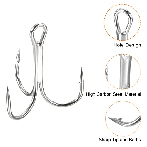 PATIKIL Treble Fish Hooks, Carbon Steel Sharp Round Bend Hook Triple Barbed Hook for Freshwater Saltwater - color: White, size: 32mm/1.26"