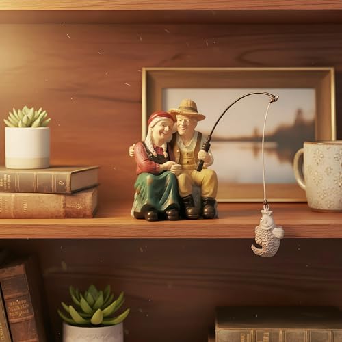 Romantic Older Couple Fishing Statue Outdoor Garden Koi Pond Decoration, Couple in Love Fisher Statues Figurine for Patio, Lawn & Yard Decor, Resin Garden Decoration, Elder Lover Fishing Sculpture - color: Fishing Couple