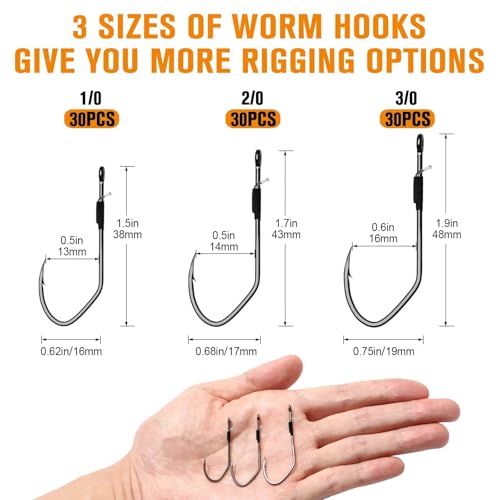 Dovesun Weedless Worm Hooks Wacky Rig Hooks Texas Rig Hooks 30PCS Professional V Bass Fishing Hooks for Freshwater Saltwater 1/0 2/0 3/0 - size: 1/0 * 30PCS, style: Professional "V" Hook With Baitkeeper