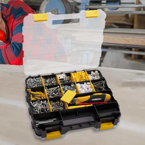 Hardware Organizer Box 34 Compartments Small Parts Organizer with Removable Dividers Durable Plastic Double Side Tools Box Screw Organizer For Nuts, Bolts, Screws, Nails, Small Hardware (Yellow) - color: Yellow, size: 1 PACK