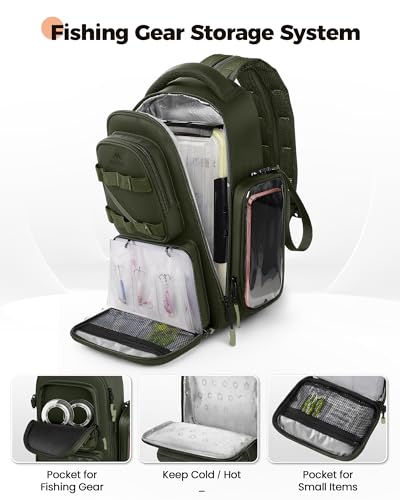 MATEIN Fishing Sling Bag with Lure Rod Holder & Phone Pouch, Waterproof 3600 Tackle Box Backpack with Removable Bait Binder - color: Olive Green