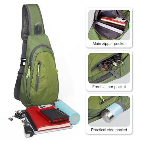 TITECOUGO Small Sling Bag, Lightweight Crossbody Backpack for Men Women, Shoulder Bag for Sports and Outdoor - color: Army Green/Grass Green